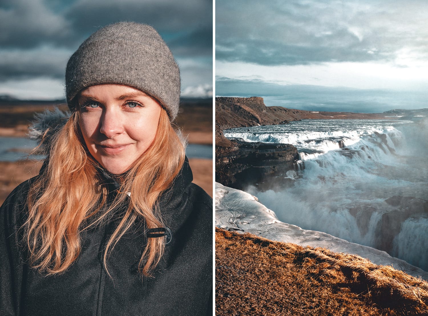 Portrait by Gullfoss waterfall, Iceland