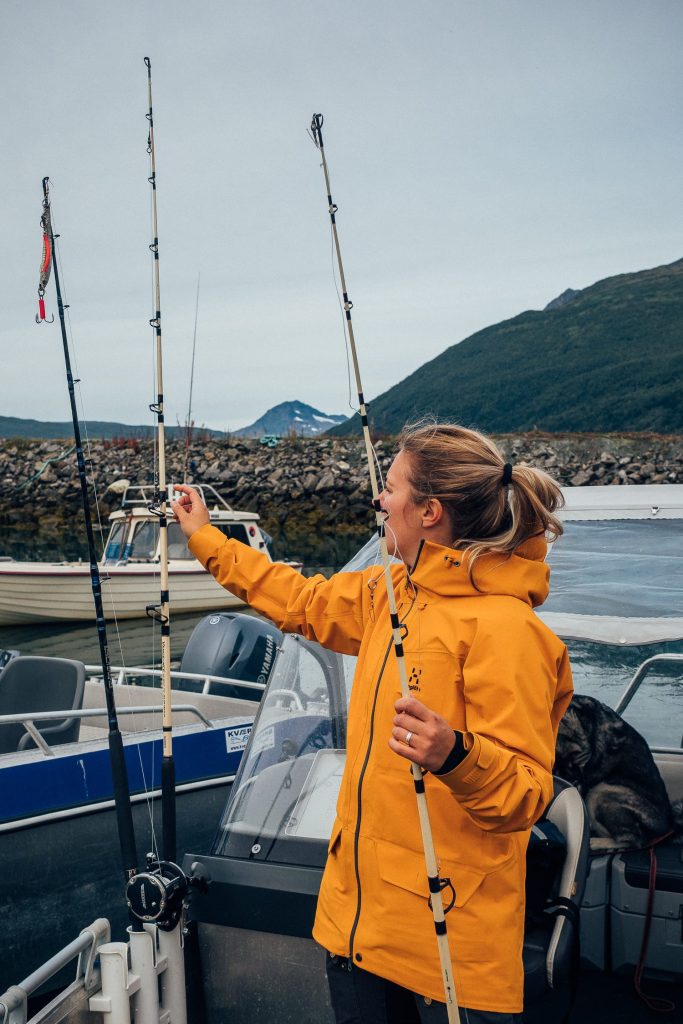 woman getting ready to go fishing