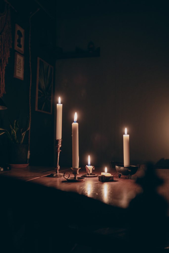 candles on a wooden table
