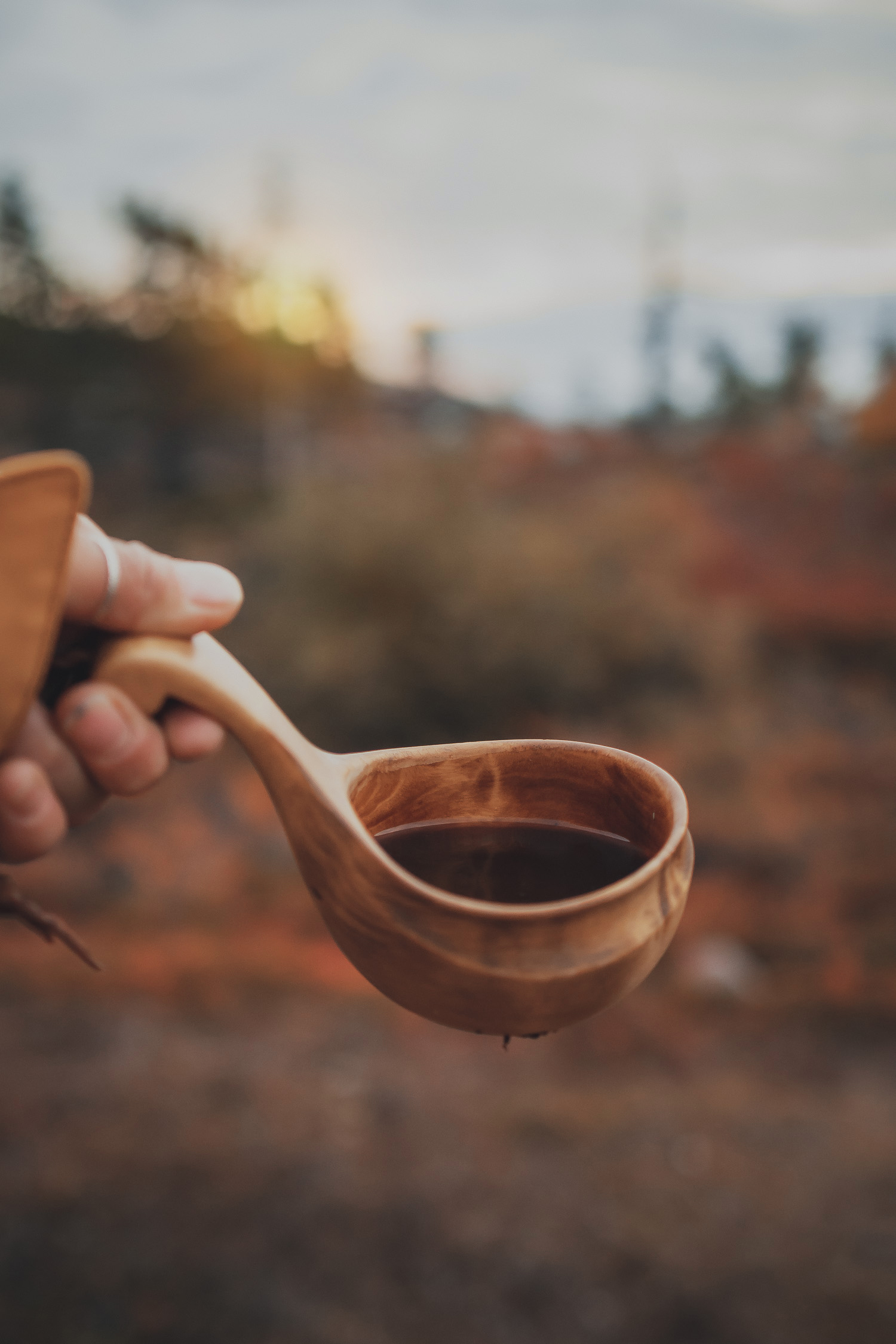 wooden kuksa with coffee