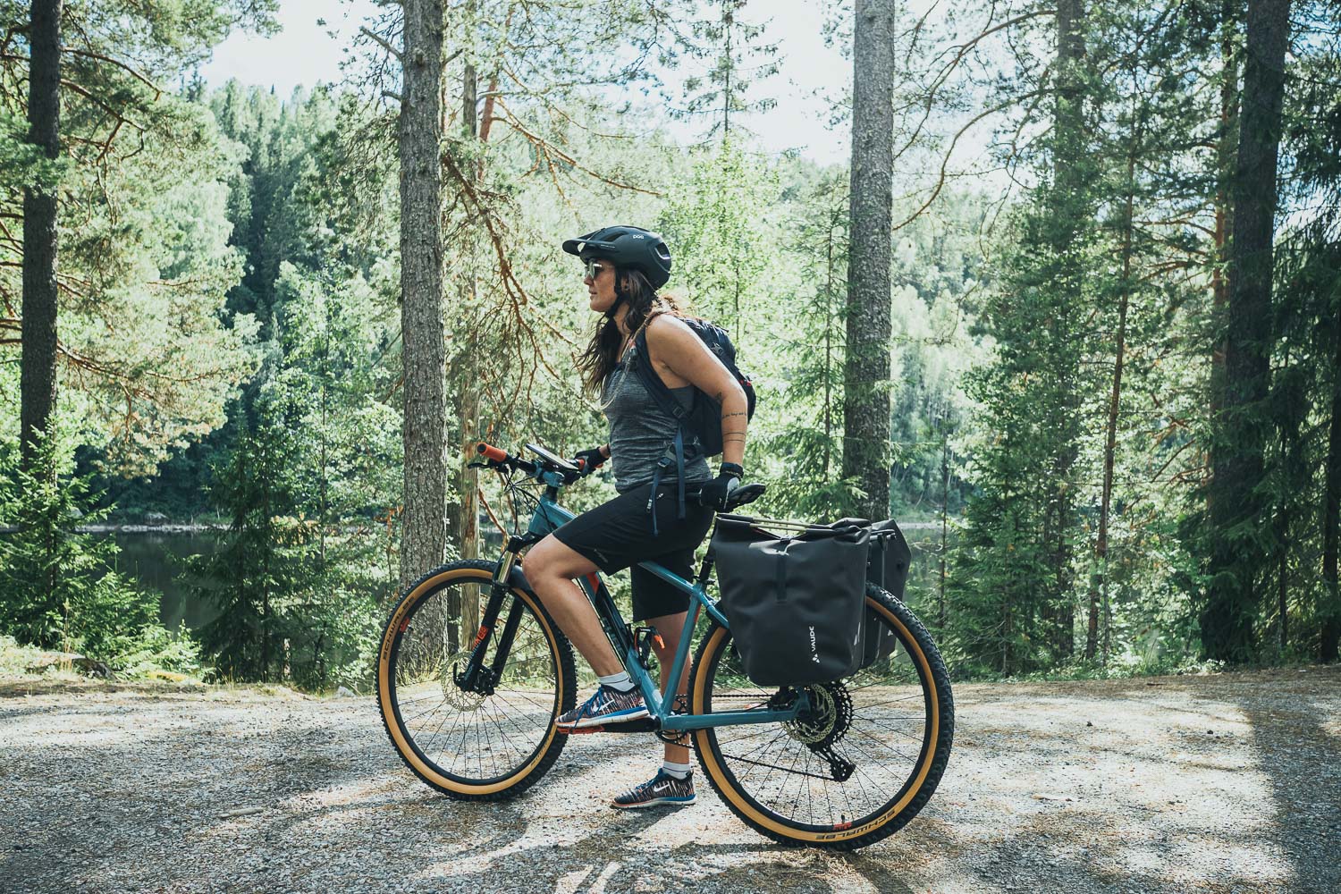 Woman out bikepacking