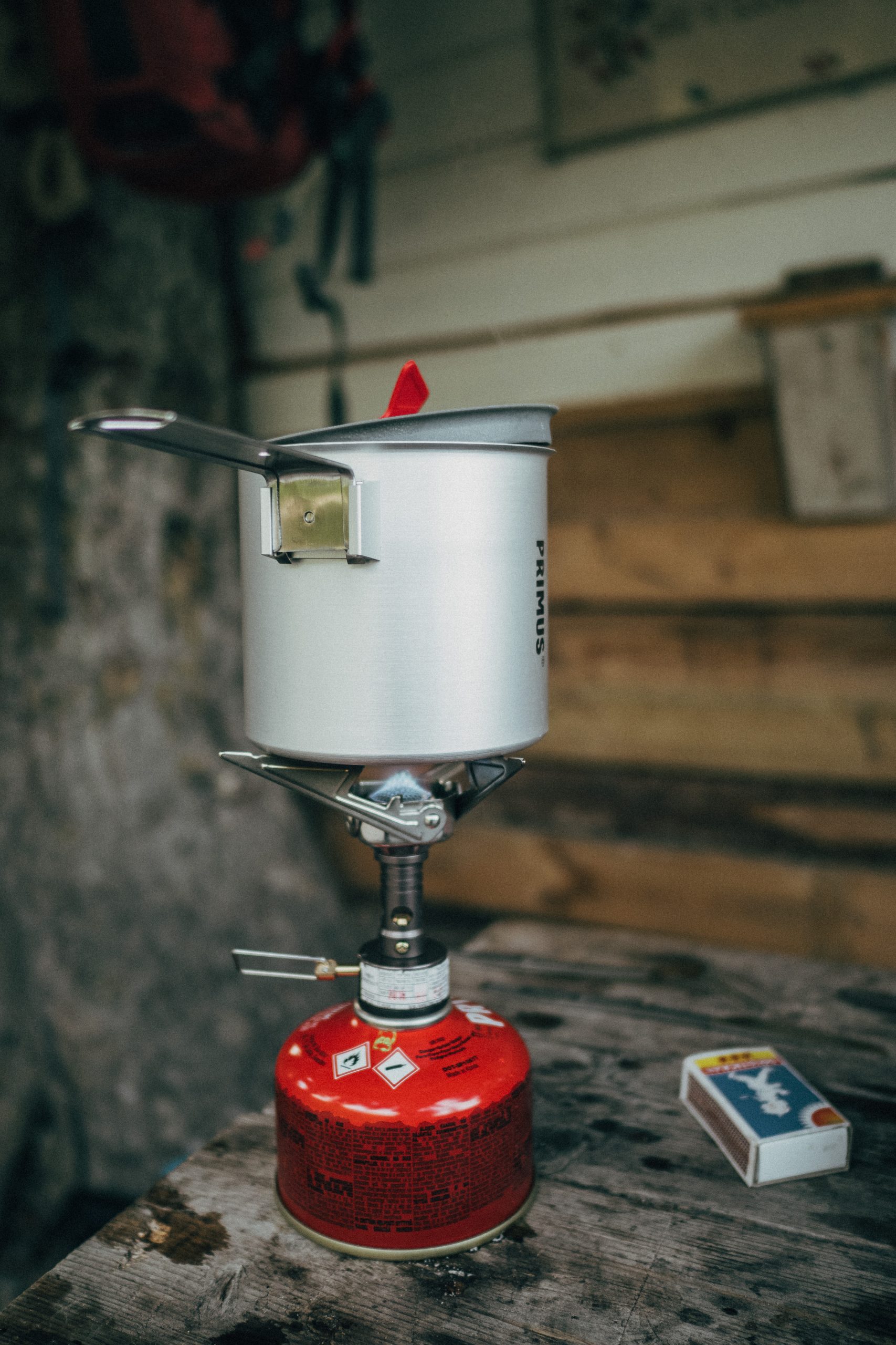 boiling water over camp stove