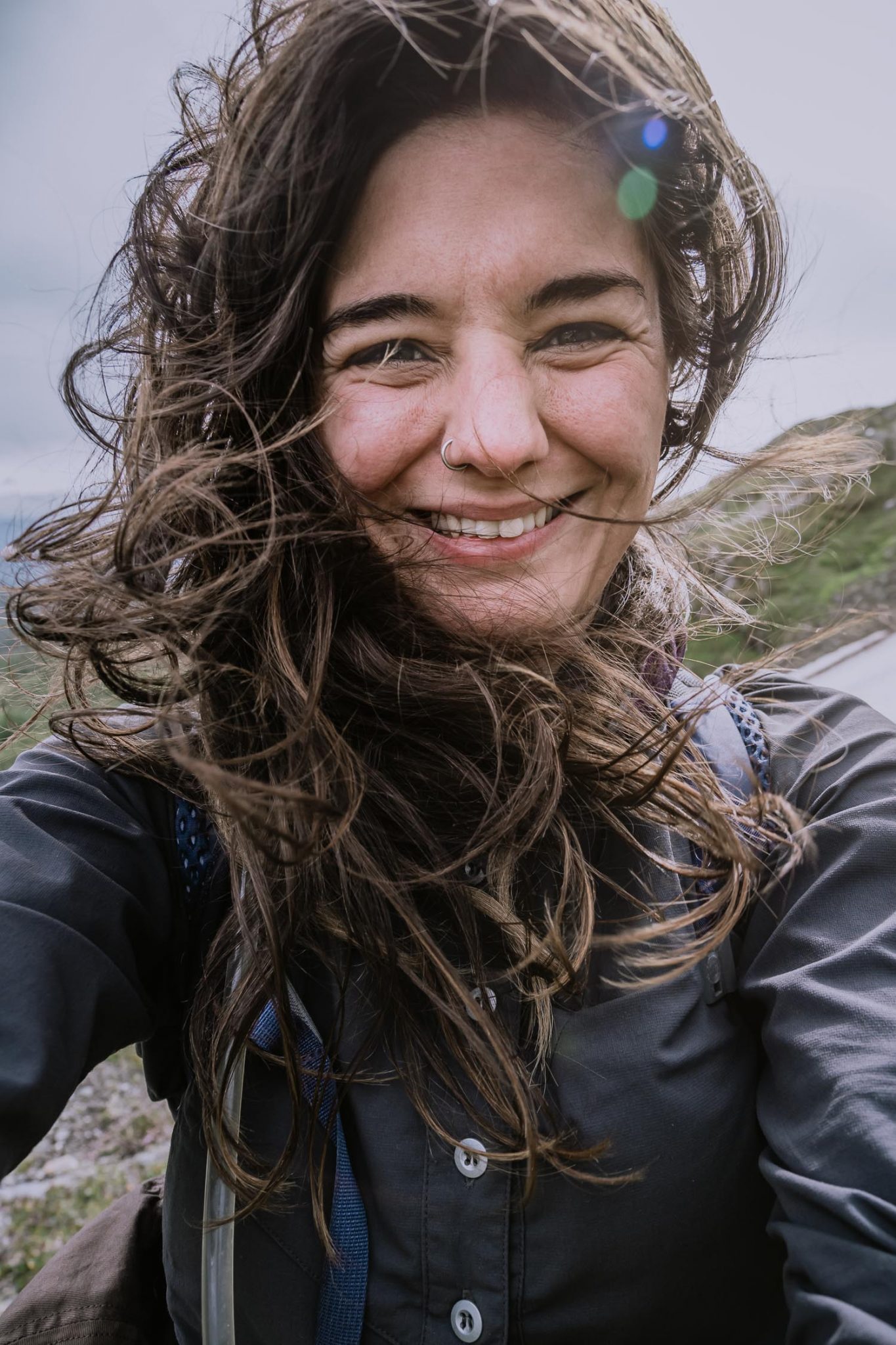 windy selfie of a woman
