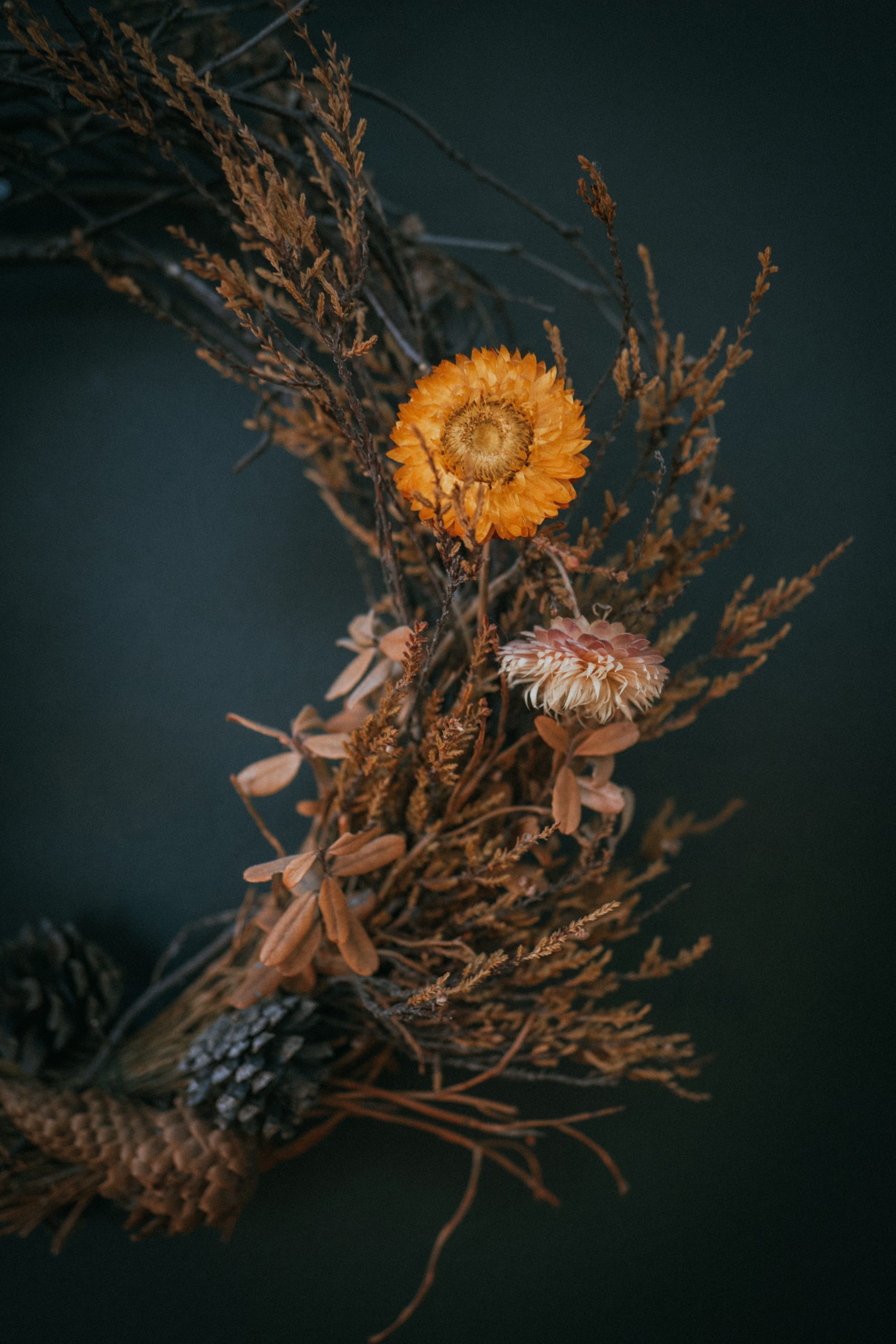 a dried floral wreath